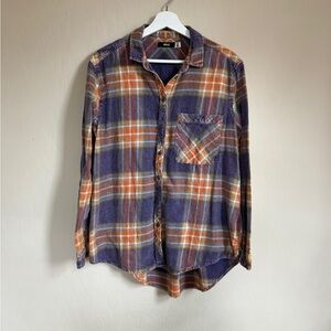 BDG Urban Outfitters Casual Button Down Flannel Shirt Purple Orange Plaid Large